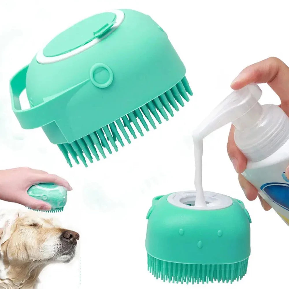 Escova de Banho com Dosador para Pets – Limpeza e Massagem sem Estresse