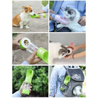 gato usando a garrafa portátil 2 em 1 para pets em ambiente externo