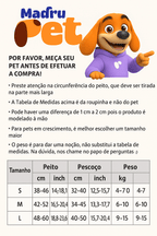 Guia de tamanhos do peitoral para cães Madrupet P M e G