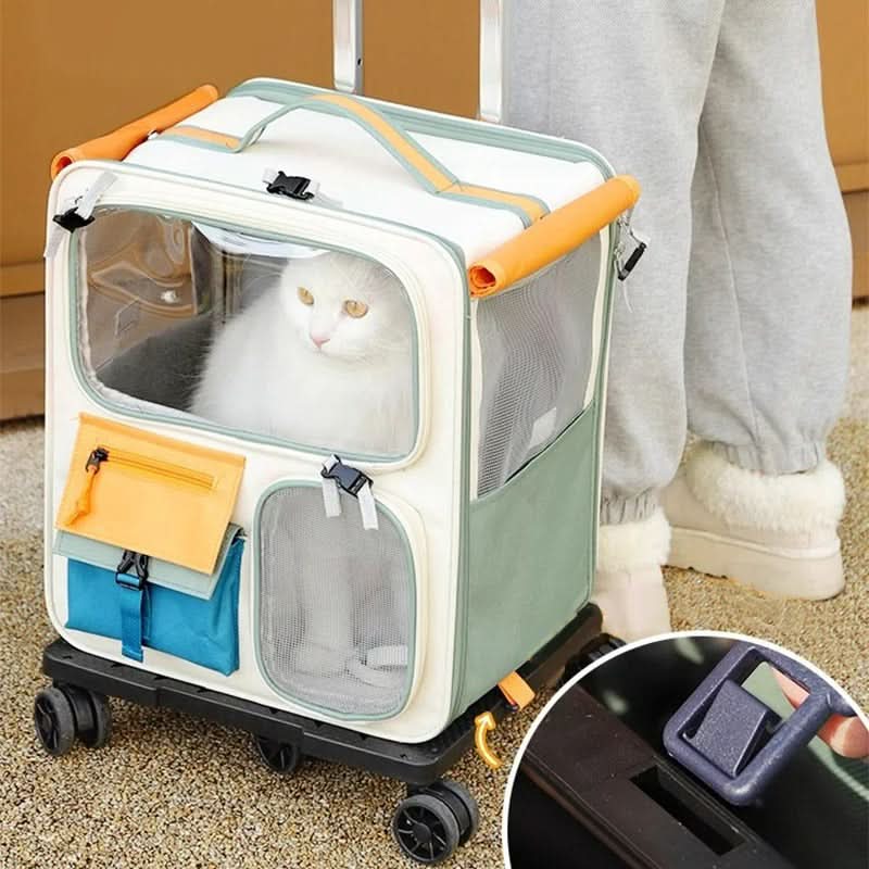 Detalhe da alça ajustável da mala de transporte 3 em 1 para pets com rodinhas