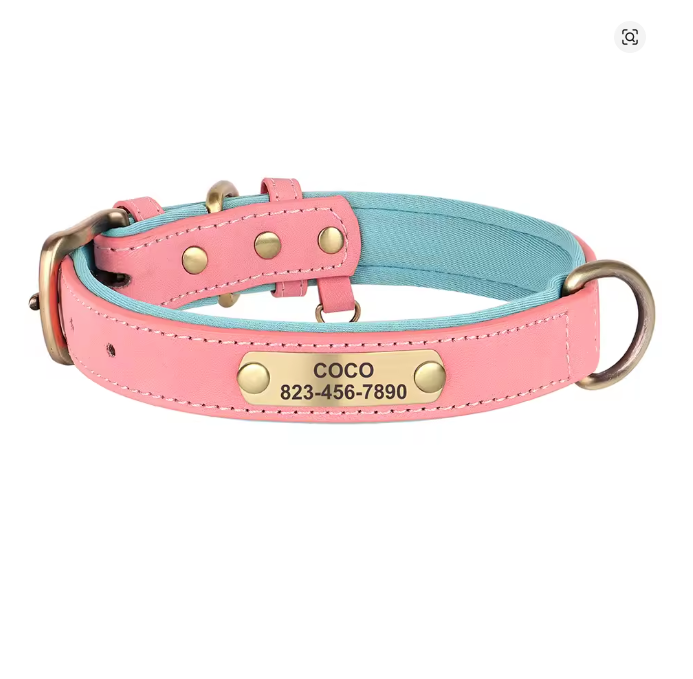 Coleira personalizada para cachorro em tom azul com nome bordado para fácil identificação