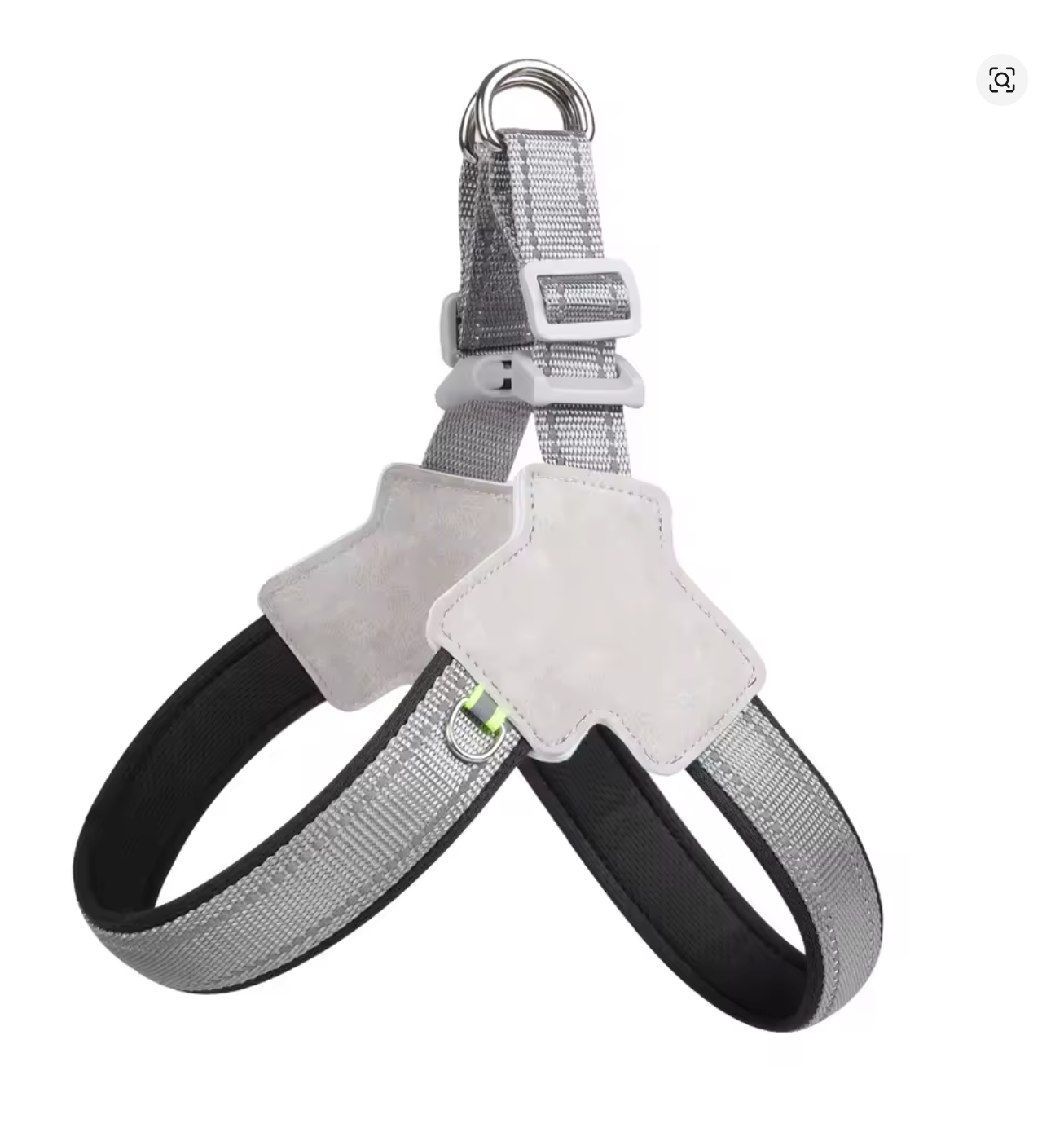 Peitoral ajustável com faixa refletiva em cor vibrante para cães de pequeno porte