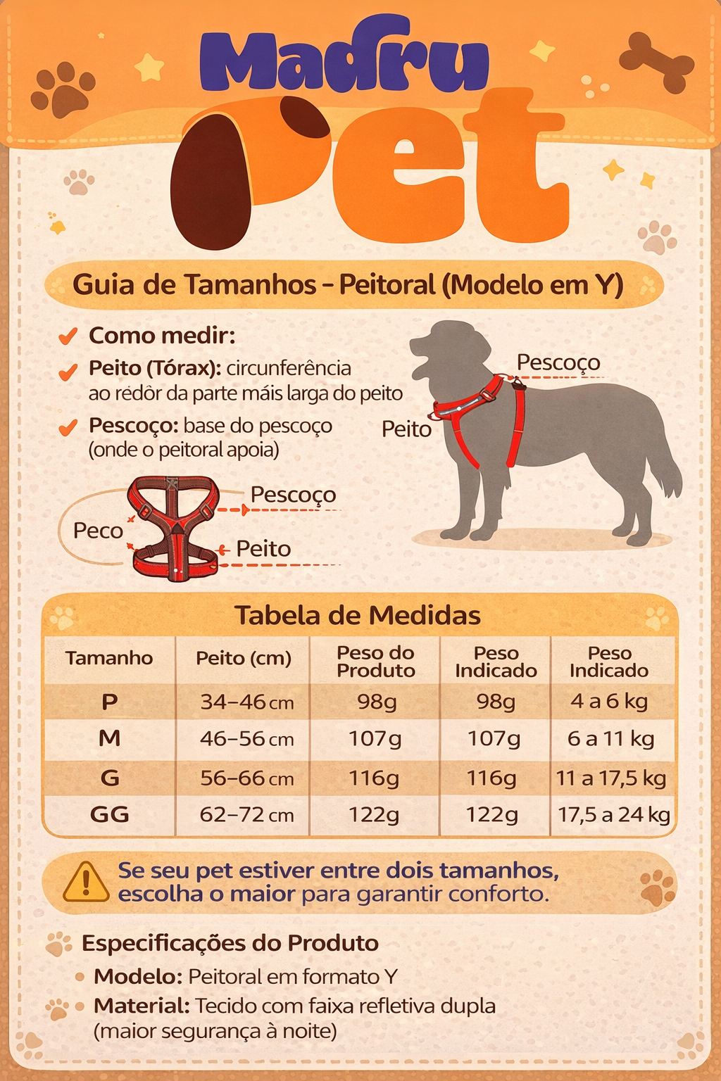 Peitoral Ajustável para Cachorro com Faixa Refletiva