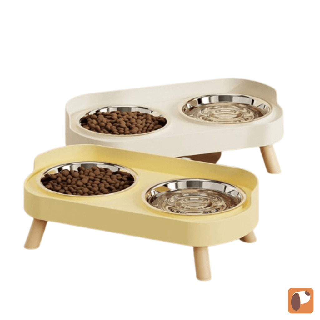 tigela dupla elevada para pets com design moderno e suporte antiderrapante