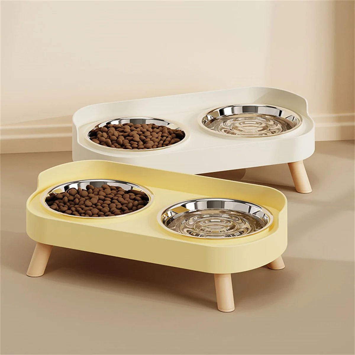 Uma tigela dupla colorida de dopamina para animais de estimação, alimentação da moda, grande capacidade, aço inoxidável, tigela para cães, água potável, pescoço, gato, tigela dupla