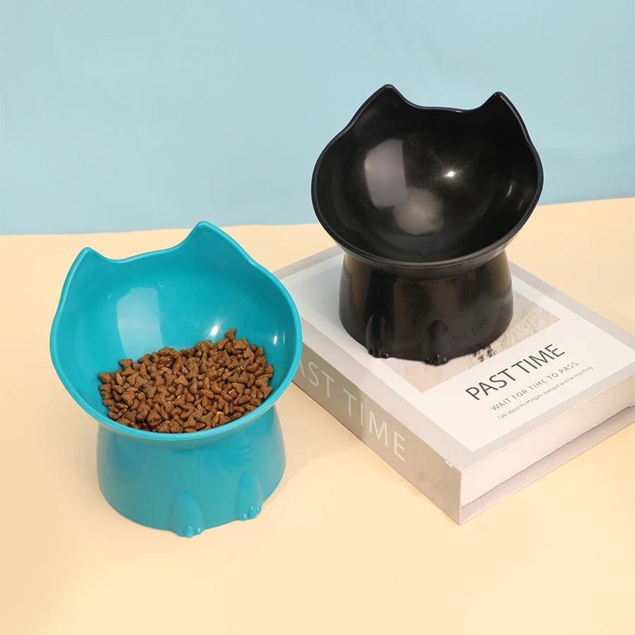 Tigela elevada para gatos, prato de alimentação elevado de plástico anti-ponta para animais de estimação com borda inclinada, proteção para pescoço, comida para gatinhos, 1 peça