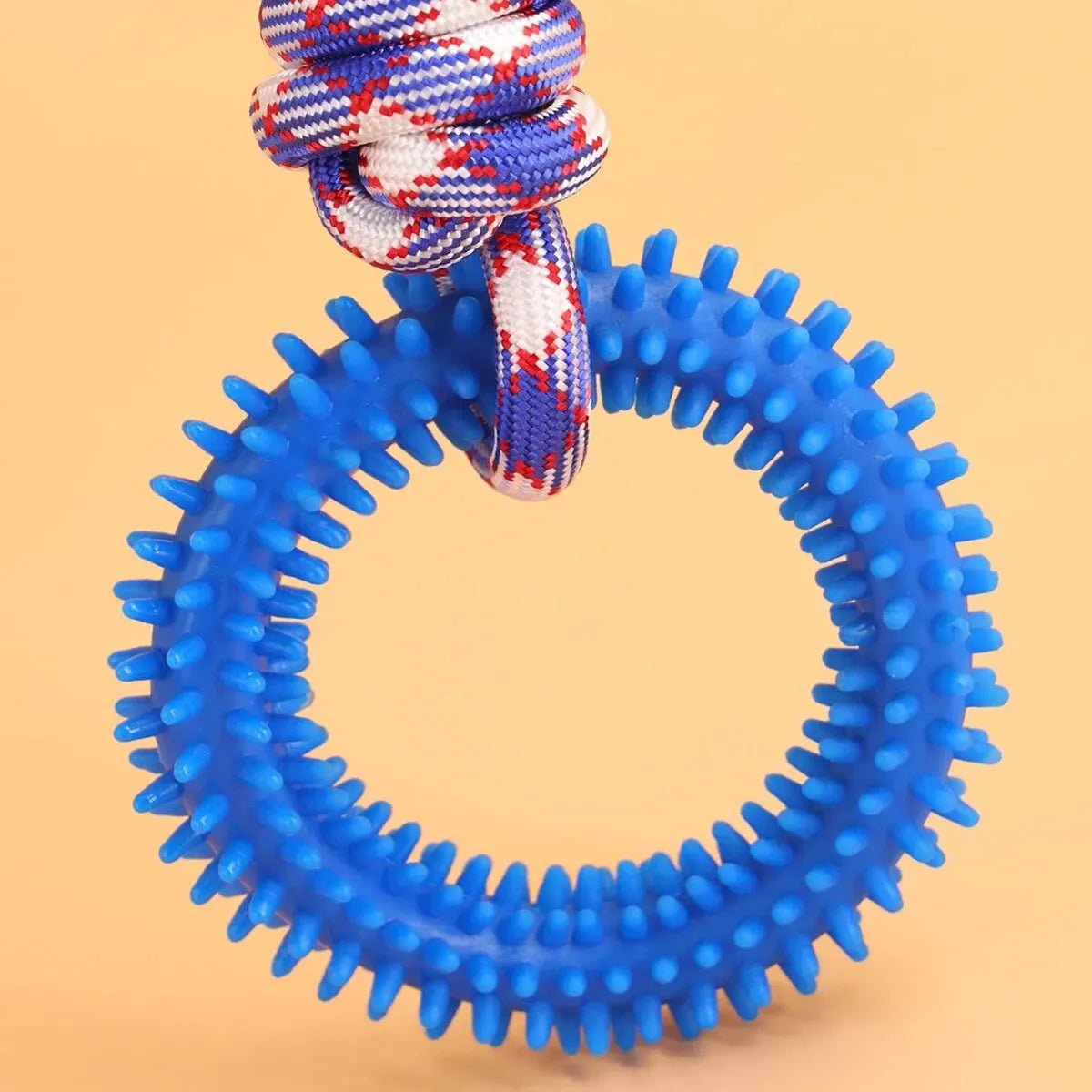 Brinquedo anel dental para cães em cor azul com design ergonômico para mordida segura