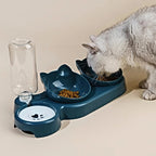 Tigelas de estimação com alimentador de água 3 em 1, design da orelha, tigela de água e comida de gato inclinada