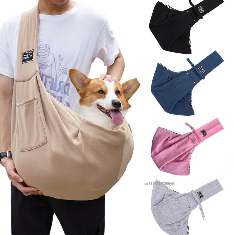 Bolsa transversal para pets pequenos mostrando compartimentos internos para objetos do pet