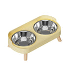 close nas tigelas de aço inox da tigela dupla elevada para pets com acabamento brilhante