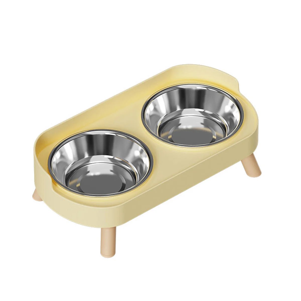 close nas tigelas de aço inox da tigela dupla elevada para pets com acabamento brilhante