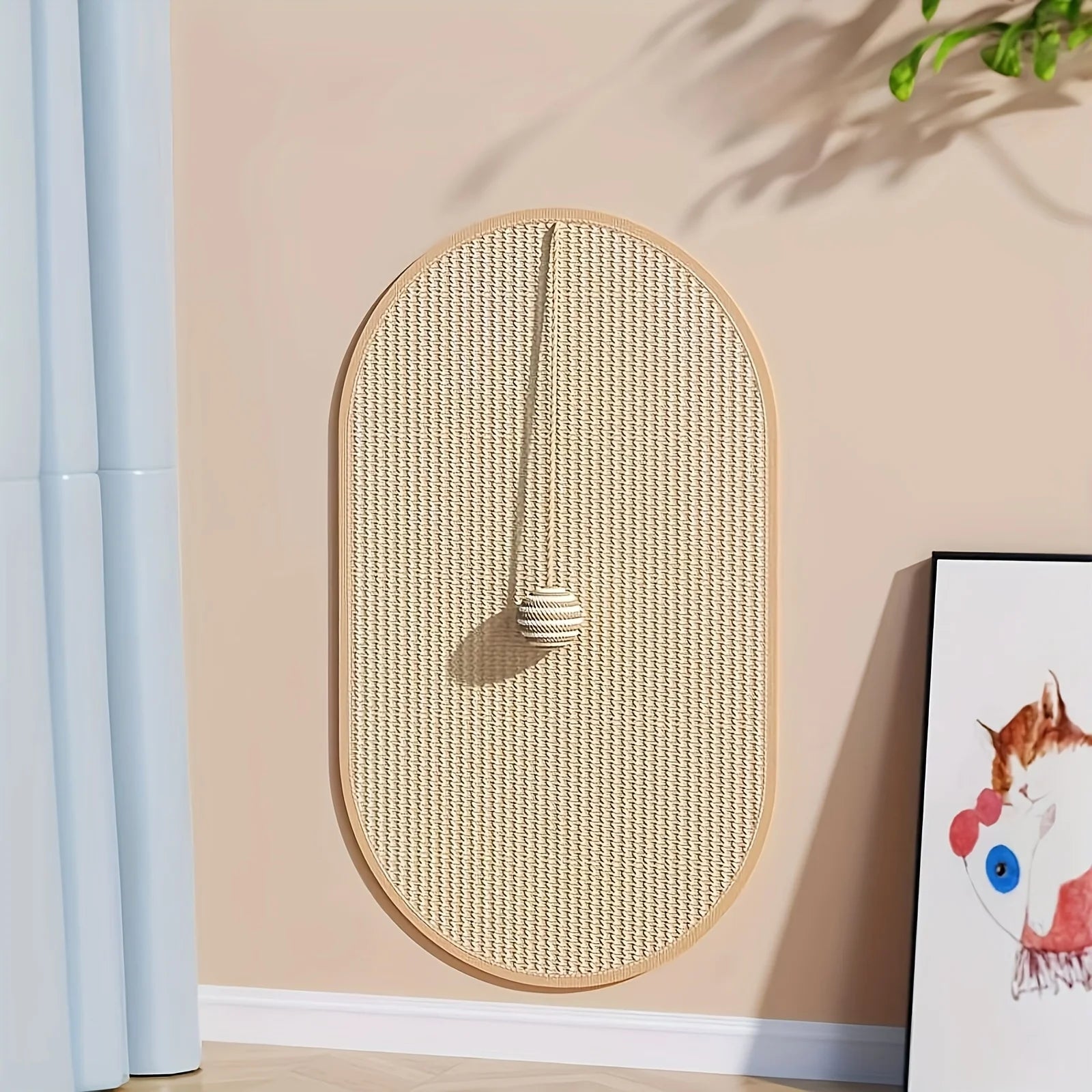Visão lateral do arranhador de sisal para gatos mostrando altura ideal para gatos adultos