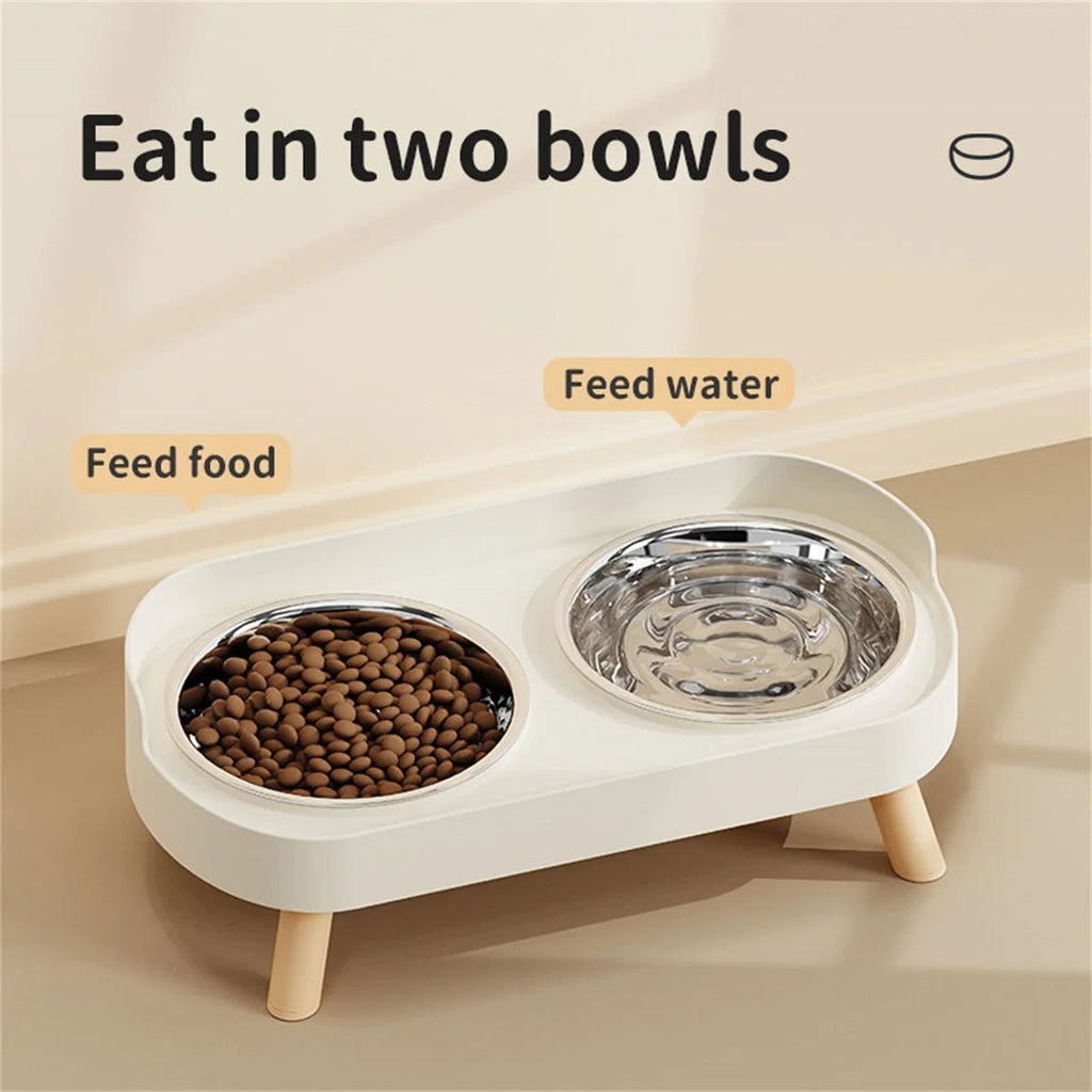 Uma tigela dupla colorida de dopamina para animais de estimação, alimentação da moda, grande capacidade, aço inoxidável, tigela para cães, água potável, pescoço, gato, tigela dupla
