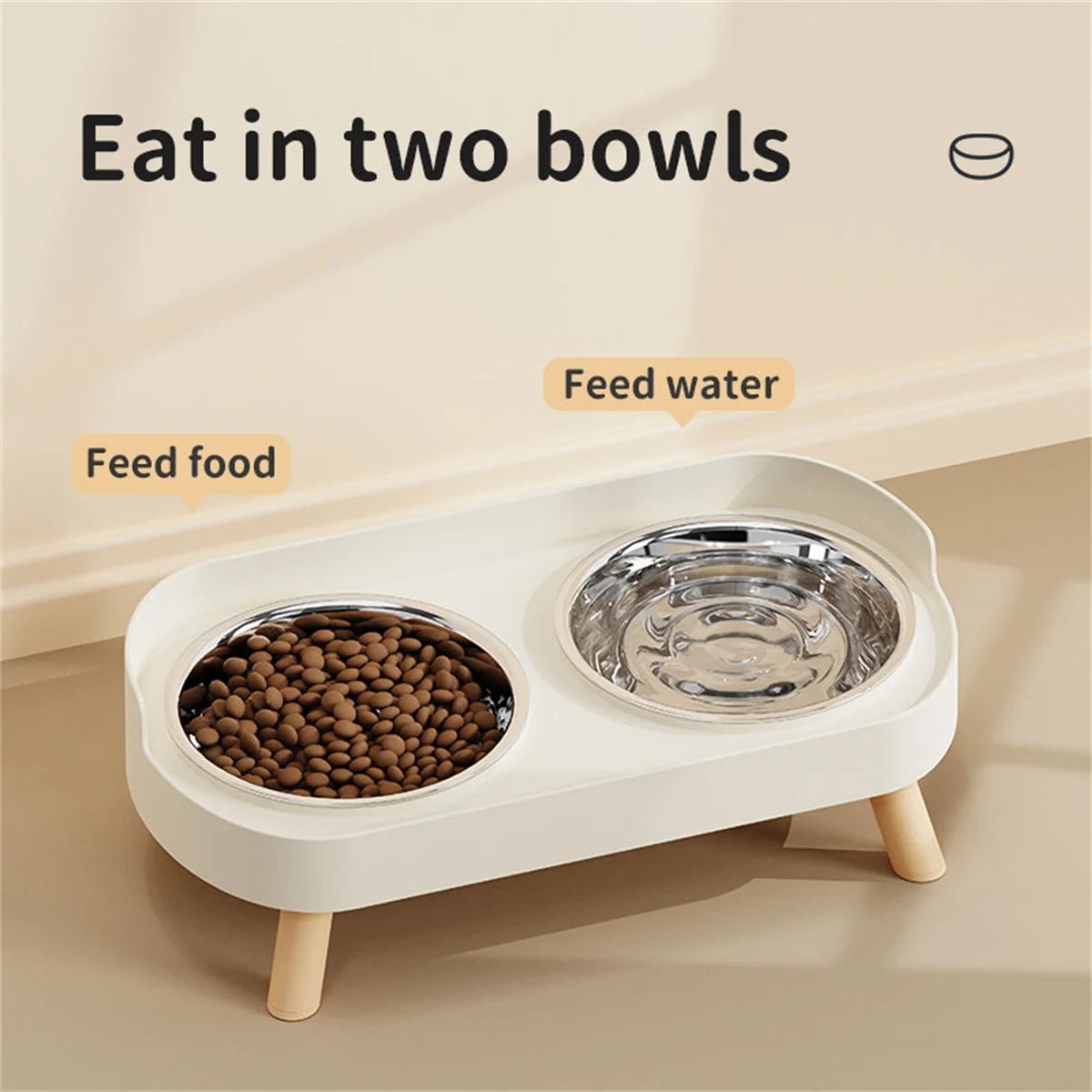 Uma tigela dupla colorida de dopamina para animais de estimação, alimentação da moda, grande capacidade, aço inoxidável, tigela para cães, água potável, pescoço, gato, tigela dupla