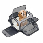 Bolsa de transporte para pets pequenos em cor azul com alça ajustável para facilitar o transporte
