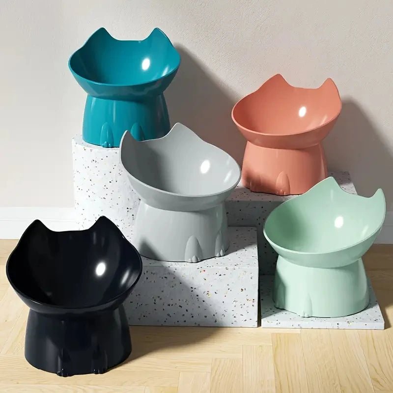 Tigela elevada para gatos, prato de alimentação elevado de plástico anti-ponta para animais de estimação com borda inclinada, proteção para pescoço, comida para gatinhos, 1 peça