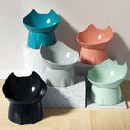 Tigela elevada para gatos, prato de alimentação elevado de plástico anti-ponta para animais de estimação com borda inclinada, proteção para pescoço, comida para gatinhos, 1 peça
