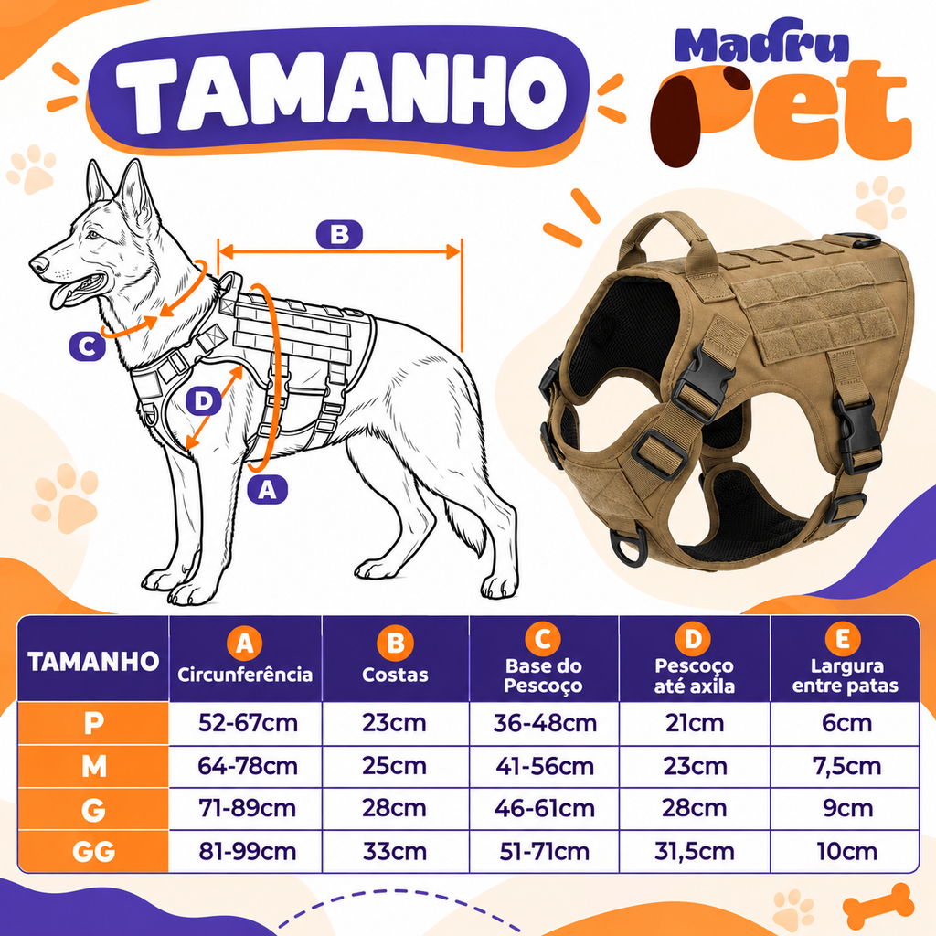 Peitoral Tático Militar para Cachorro — Alça Reforçada e Controle Seguro