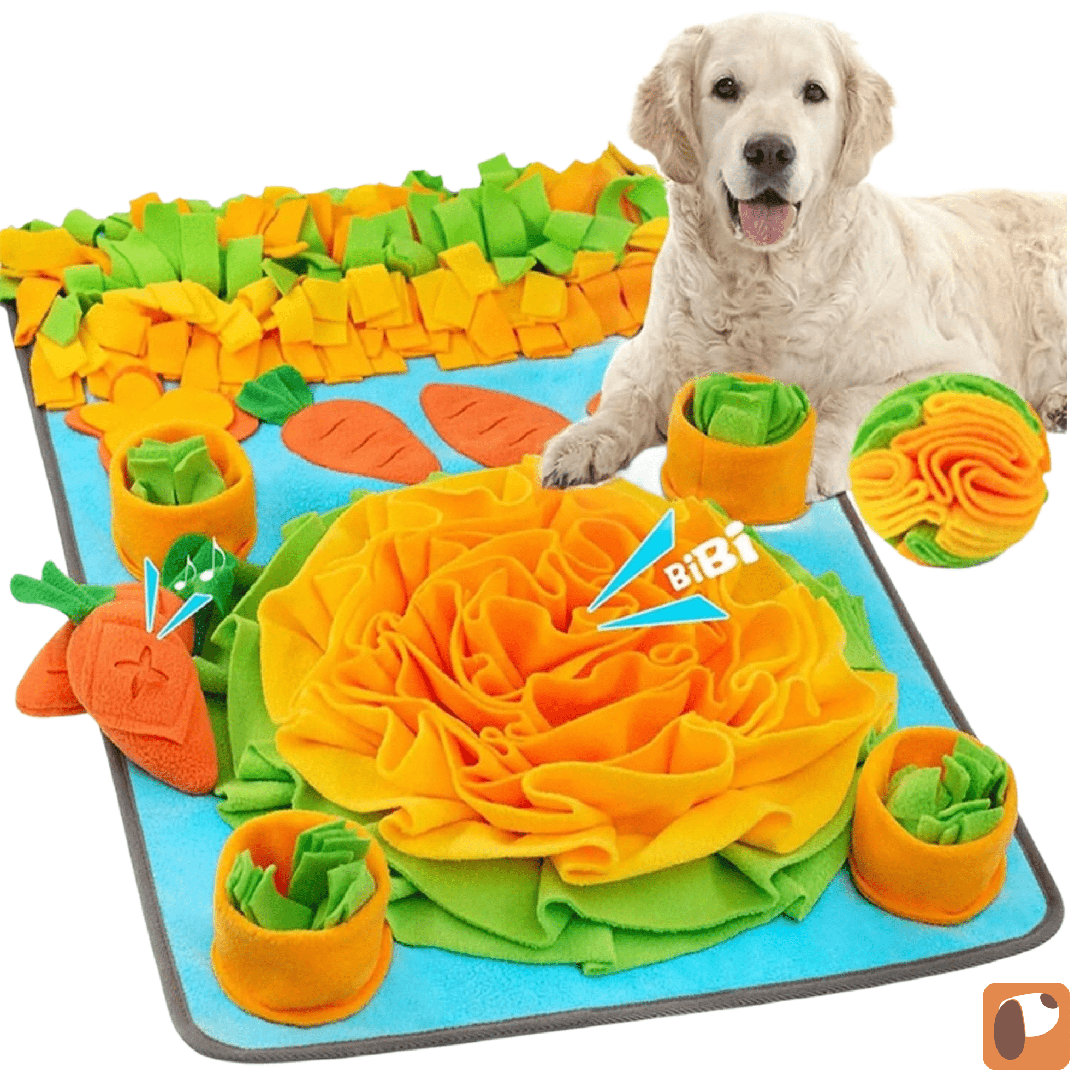 Tapete olfativo 5 em 1 para cães com compartimentos coloridos para alimentação e estímulo mental