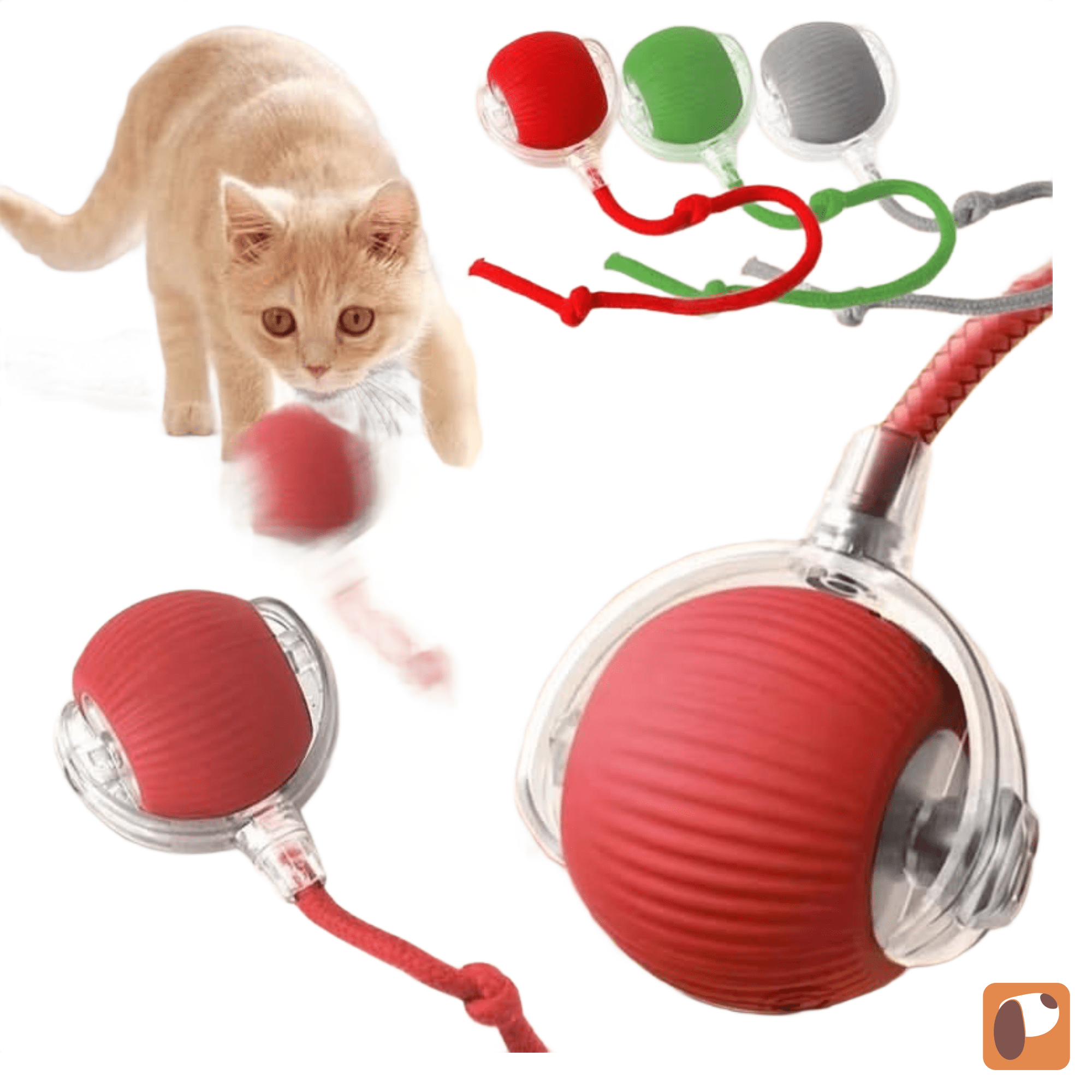 Bolinha com sensor para gatos branca com detalhes azuis para estímulo ativo e diversão