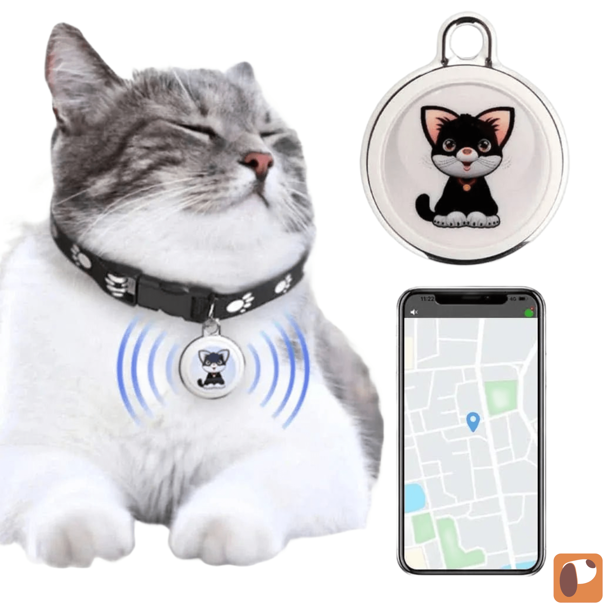Rastreador GPS para pets mostrando localização em tempo real com design compacto e resistente