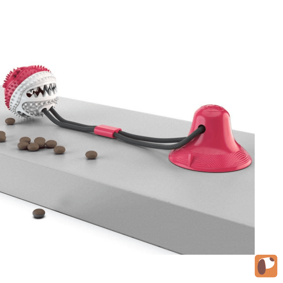 Brinquedo interativo para cães com mordedor resistente e ventosa para fixação no chão