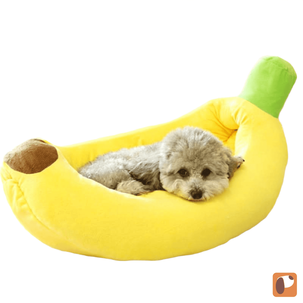 Cama pet para cães e gatos com design banana e tecido macio para conforto diário