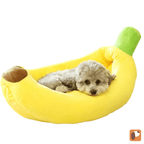 Cama pet para cães e gatos com design banana e tecido macio para conforto diário