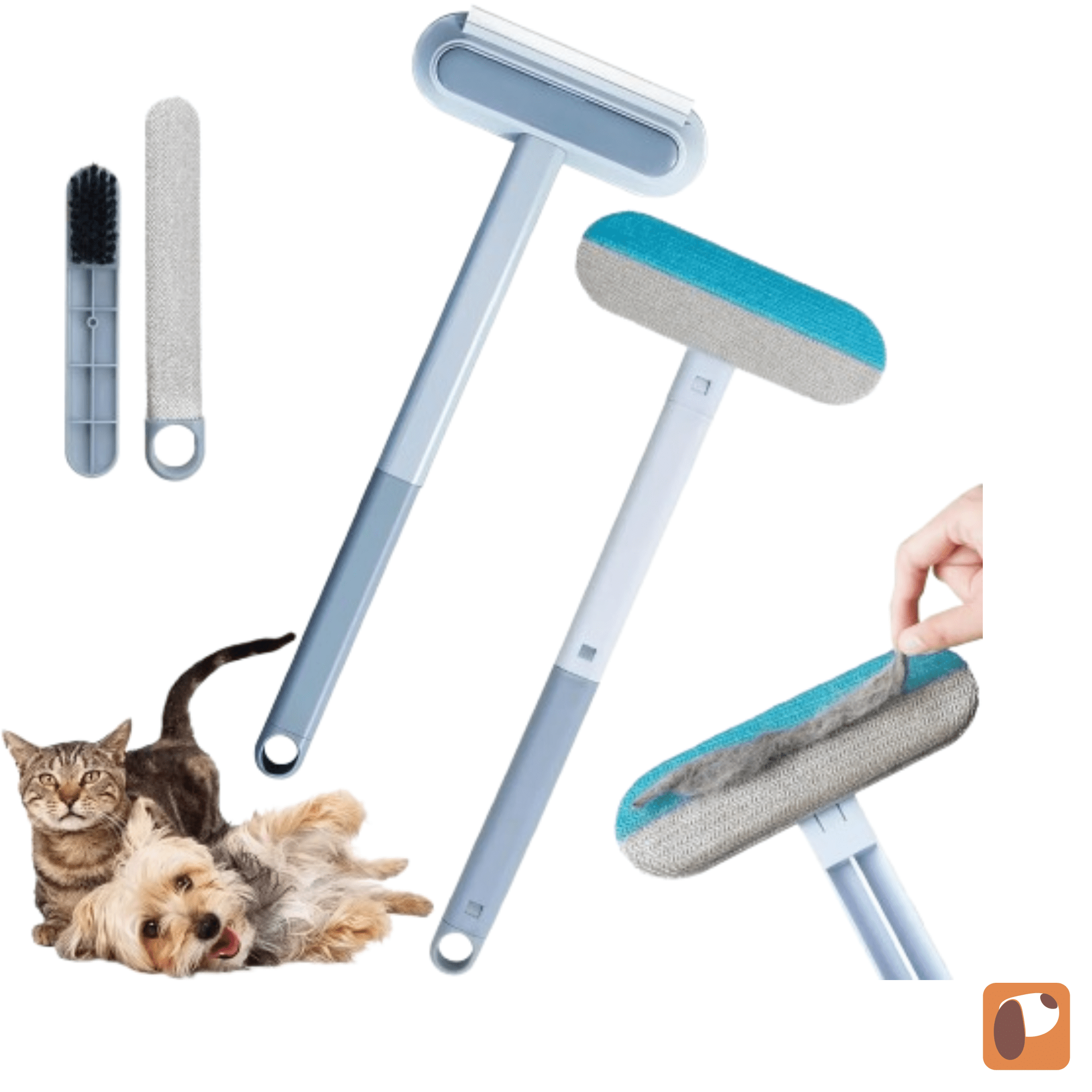 Removedor de pelos mágico reutilizável em uso para limpeza rápida de pelos de pet no sofá