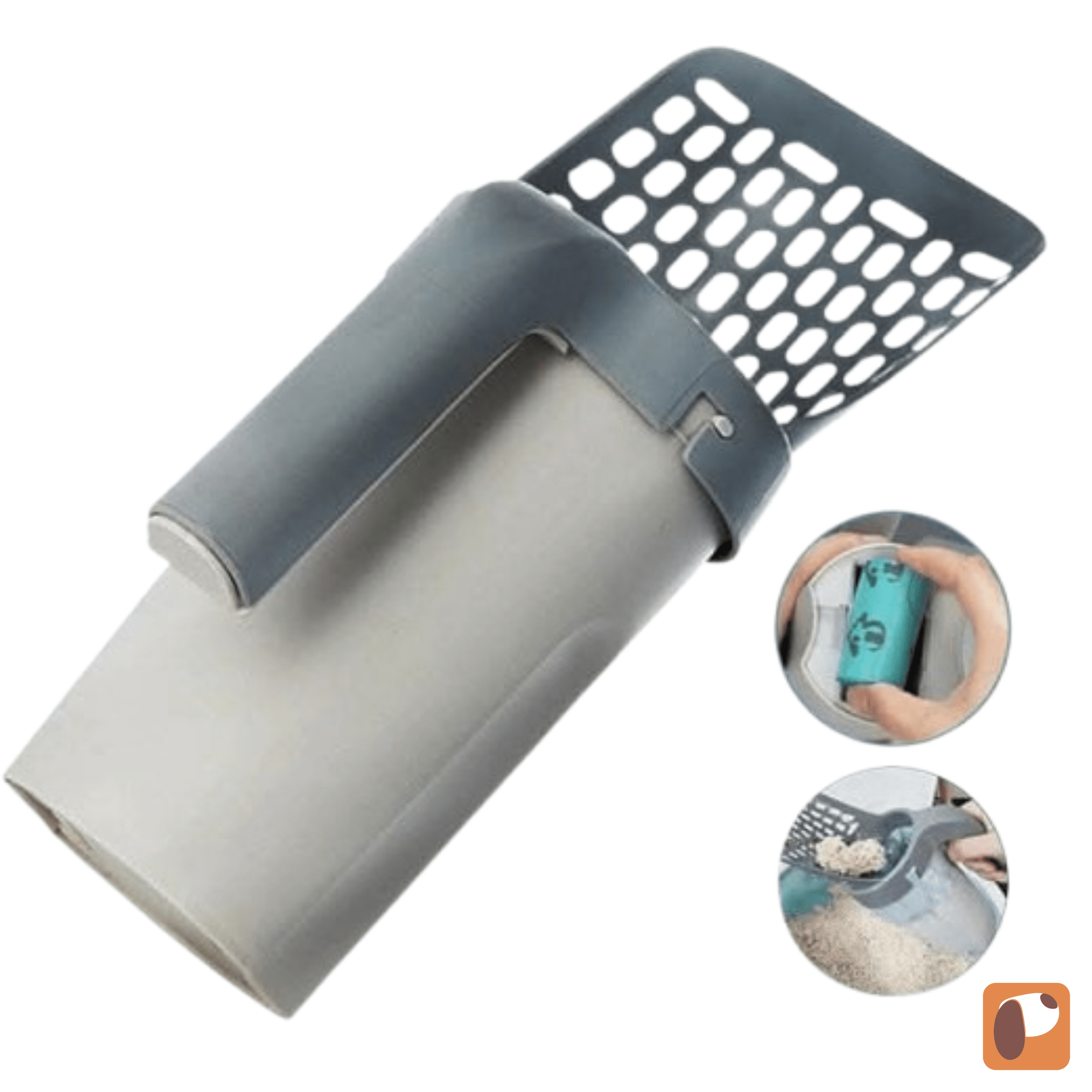 Pá higiênica para gatos com dispenser embutido para limpeza prática, acessório essencial para higiene felina