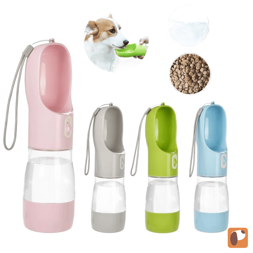 garrafa portátil 2 em 1 para pets com compartimentos para água e ração