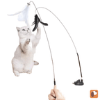 Brinquedo interativo para gatos com pena colorida, sino e ventosa para fixação em superfícies lisas