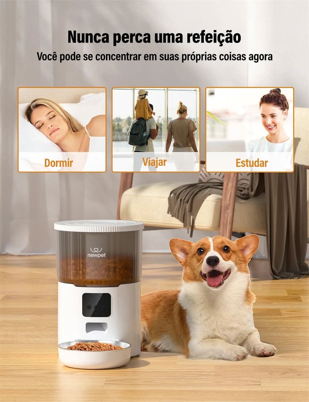 Alimentador Automático Inteligente - Ração na Hora Certa por App! Tigelas e Alimentadores Madrupet 