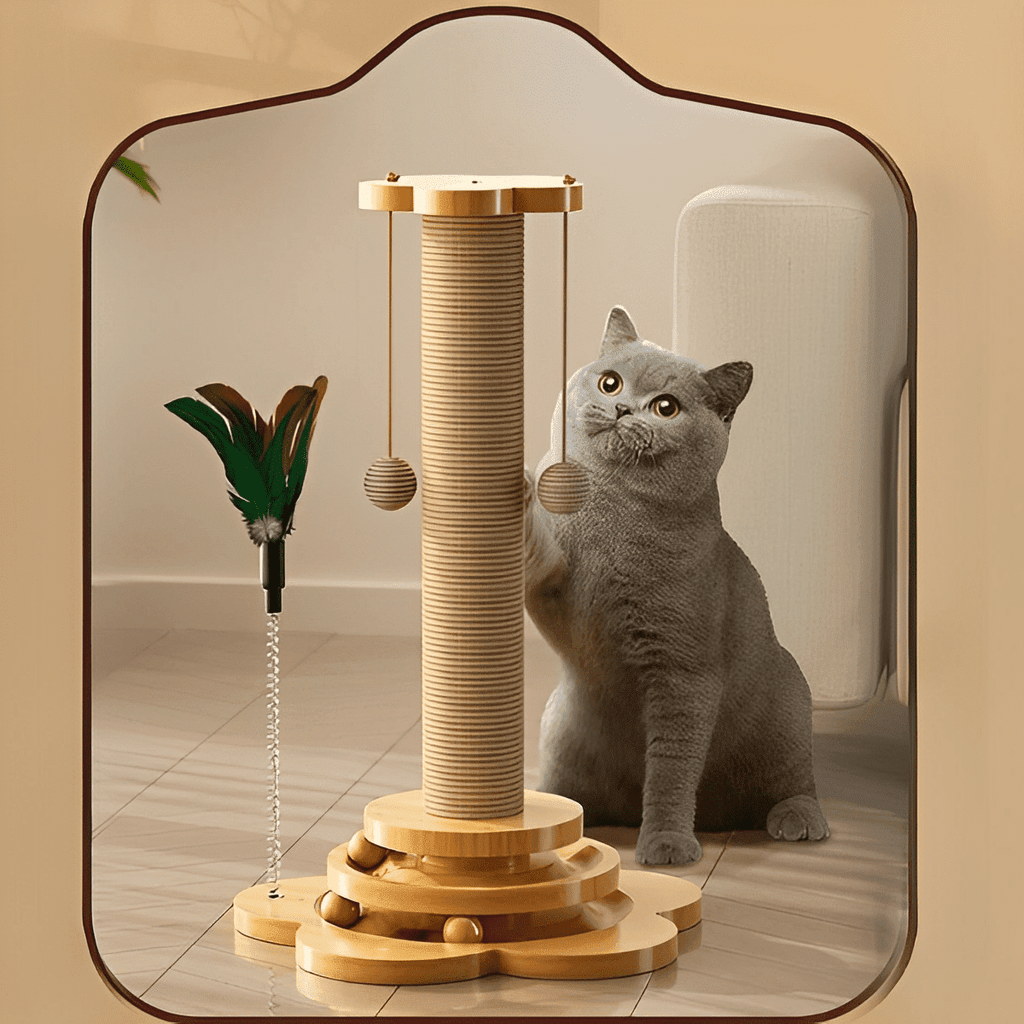 Detalhe do sisal resistente do arranhador interativo para gatos, ideal para arranhar sem danificar móveis
