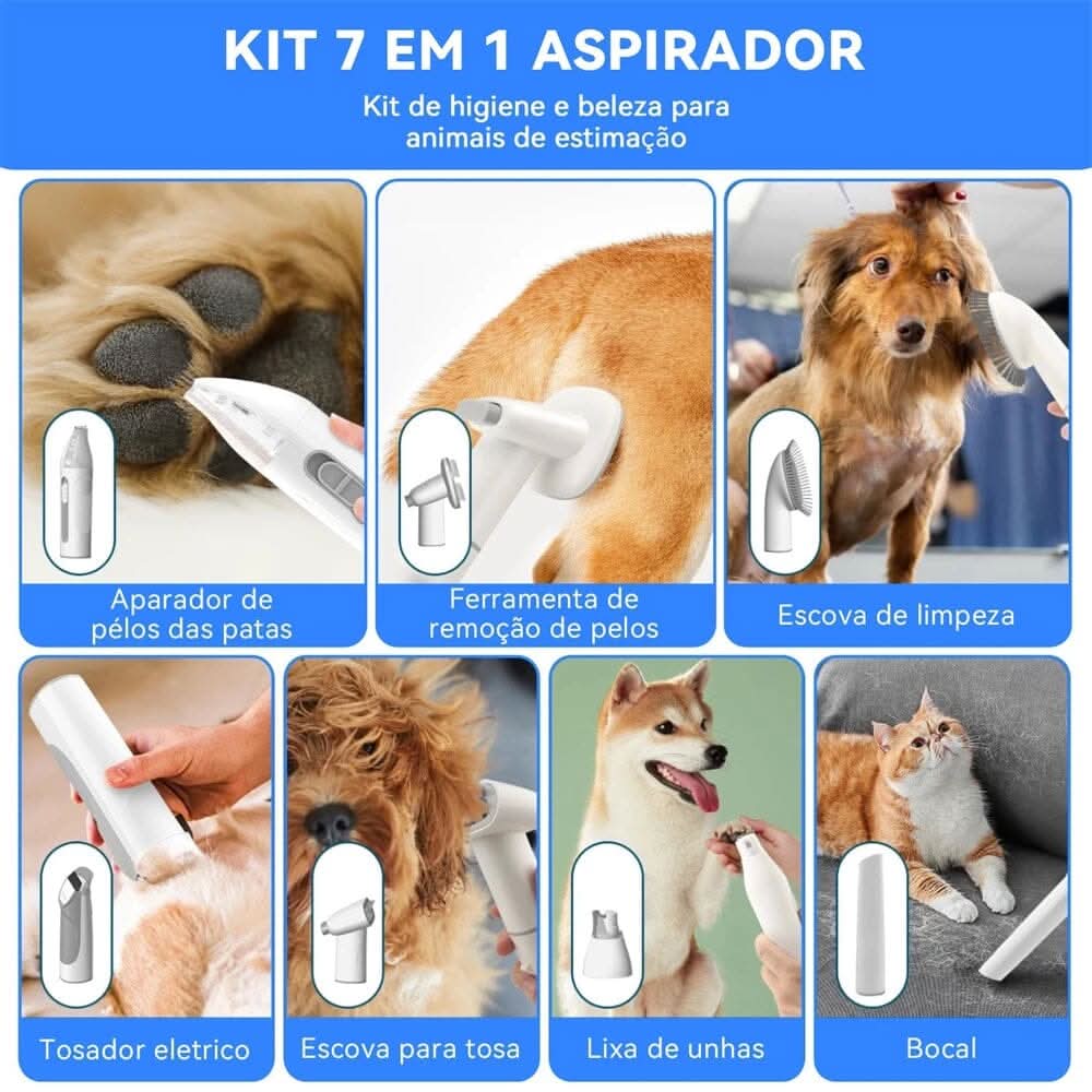 Detalhe do bocal do aspirador 7 em 1 para pets mostrando acessório para remoção de pelos