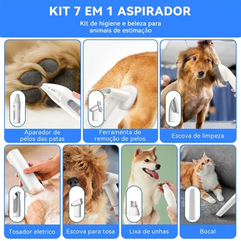 ASPIRADOR 7 em 1 para PETS - Tosa, Escova e REMOVE 99% dos PELOS Madrupet 