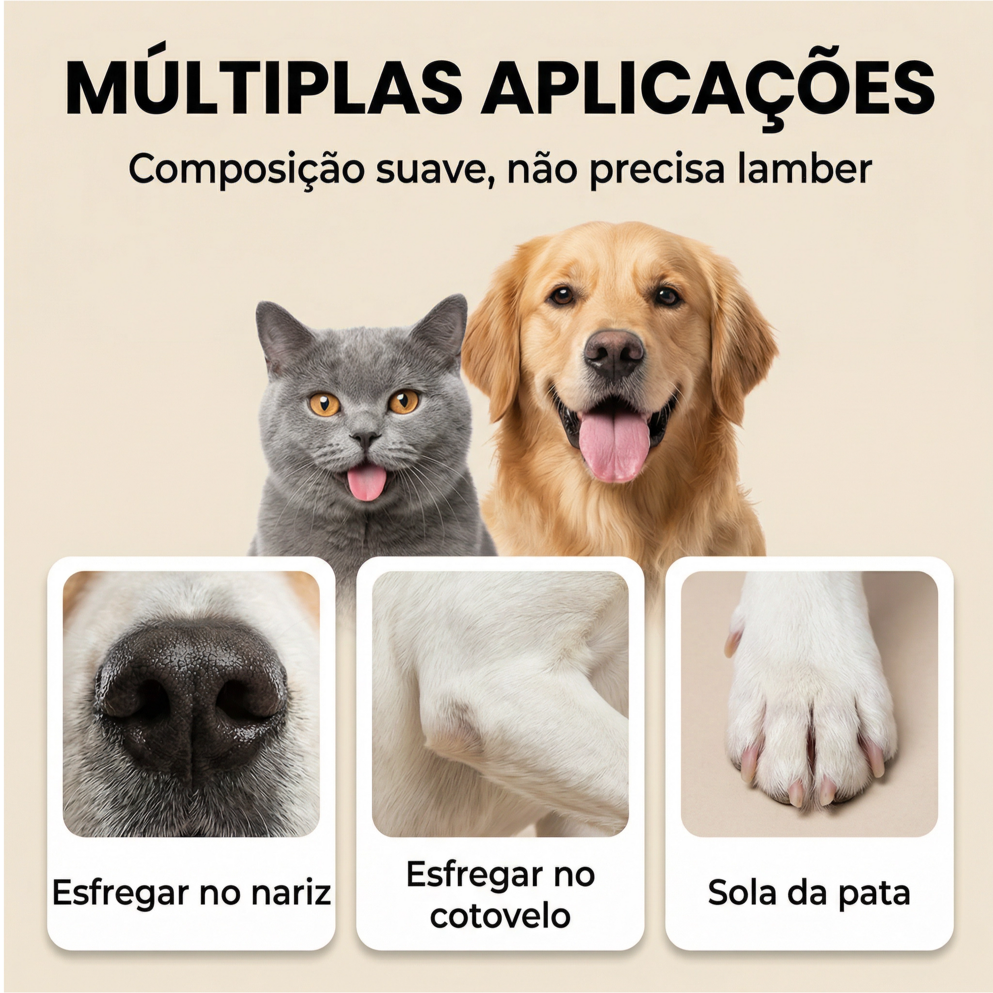 Cão recebendo aplicação do bálsamo hidratante para patas e focinho para cuidado e proteção