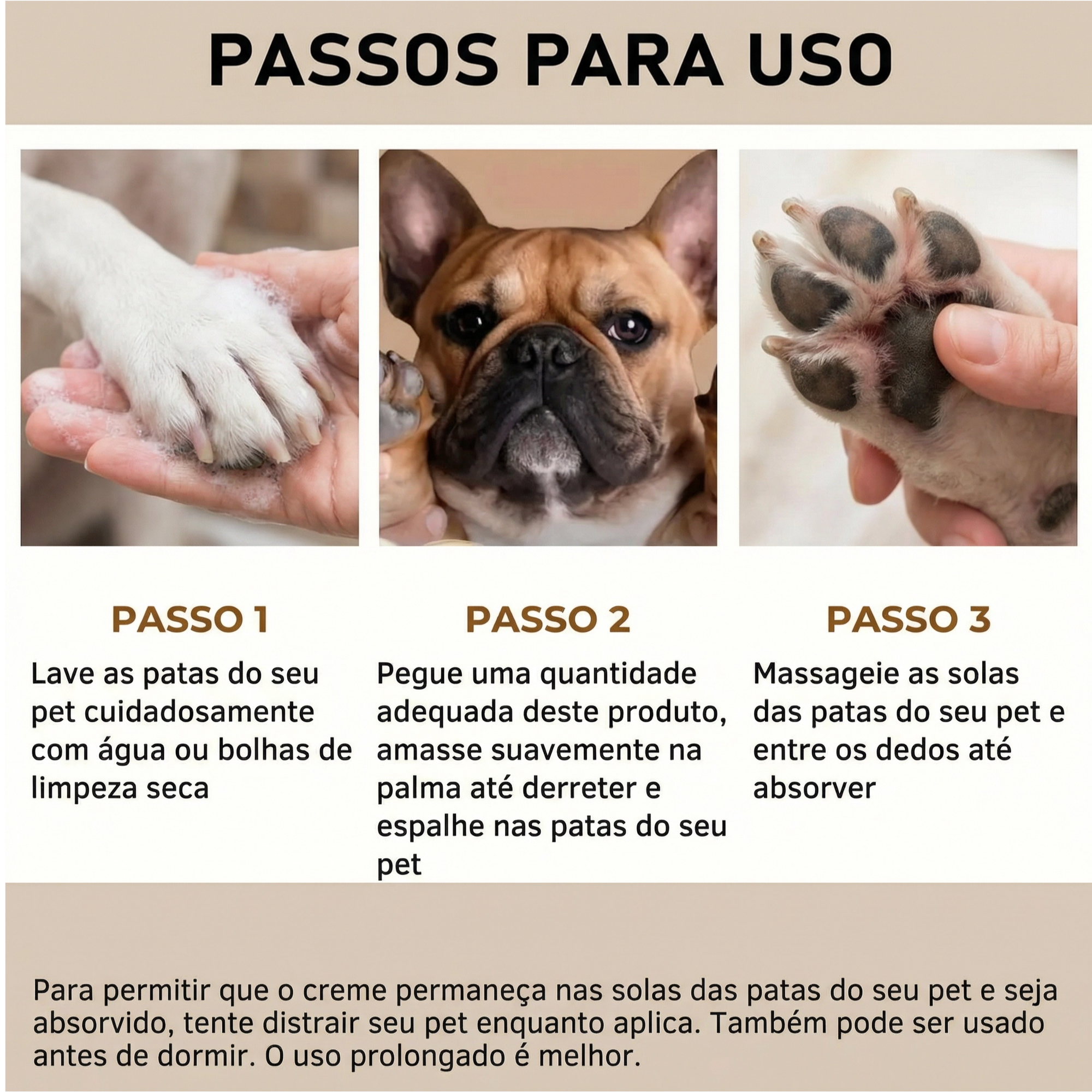 Detalhe do tubo do bálsamo para patas e focinho com textura cremosa e fácil aplicação