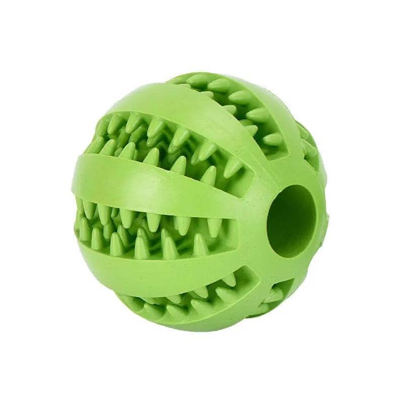 Cachorro brincando com bola interativa para pets enquanto recebe petiscos durante o uso