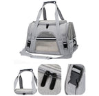 Bolsa de transporte para pets pequenos em cor cinza com zíper resistente e ventilação lateral