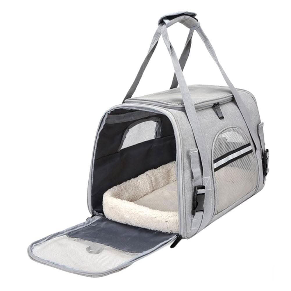 Detalhe da alça reforçada da bolsa de transporte para pets pequenos garantindo maior segurança
