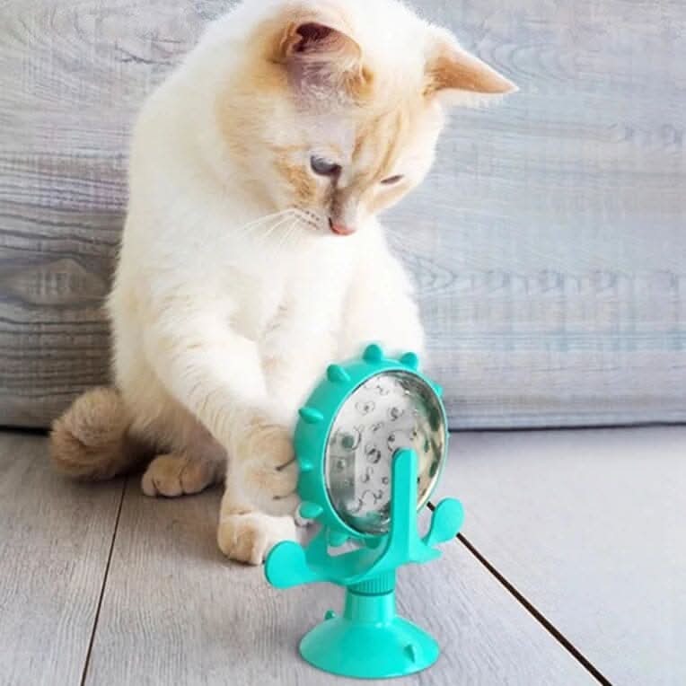 Brinquedo interativo para gatos em cor azul com design moderno para estimular o felino