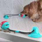 Detalhe da ventosa forte que mantém o brinquedo interativo para cães fixo durante a brincadeira