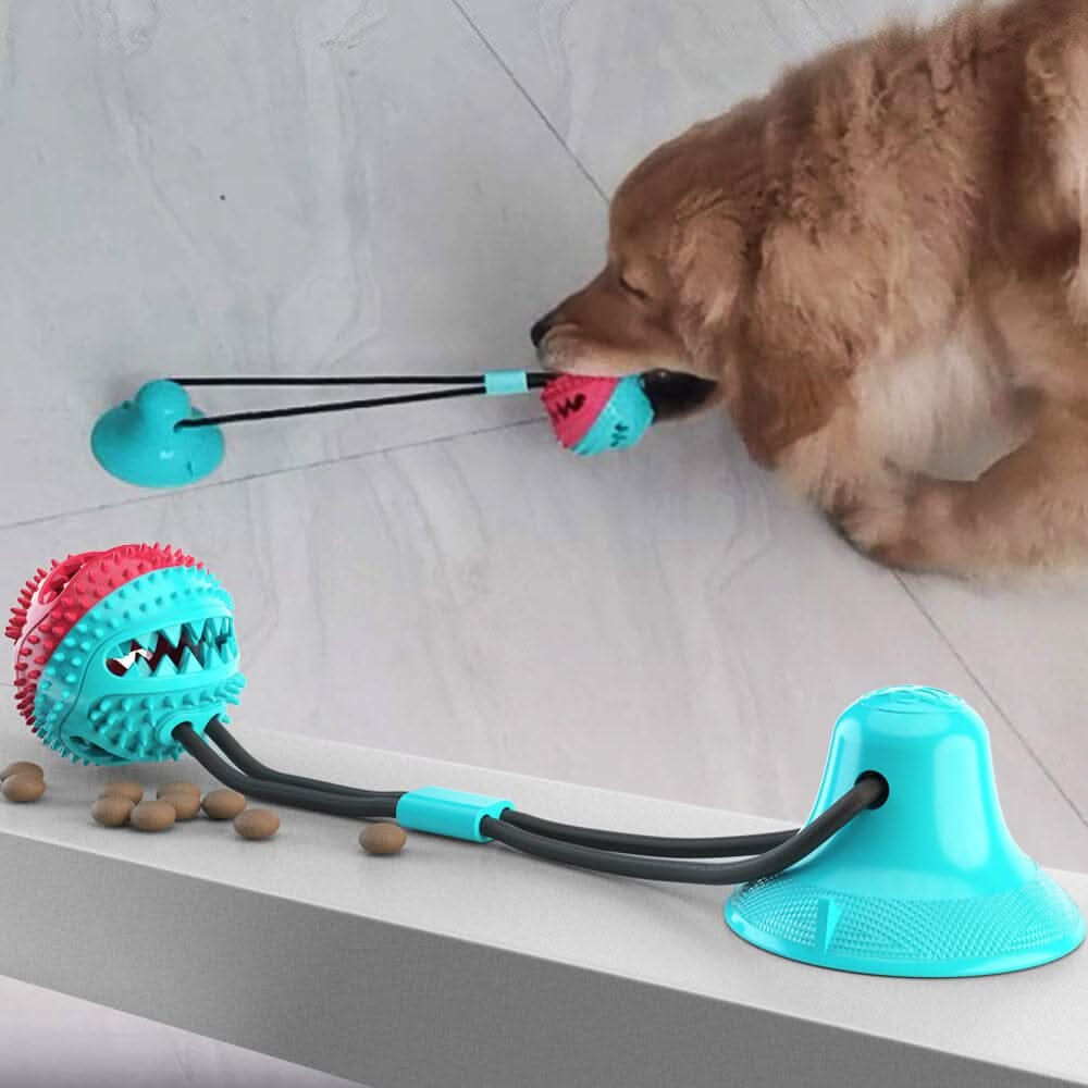 Detalhe da ventosa forte que mantém o brinquedo interativo para cães fixo durante a brincadeira