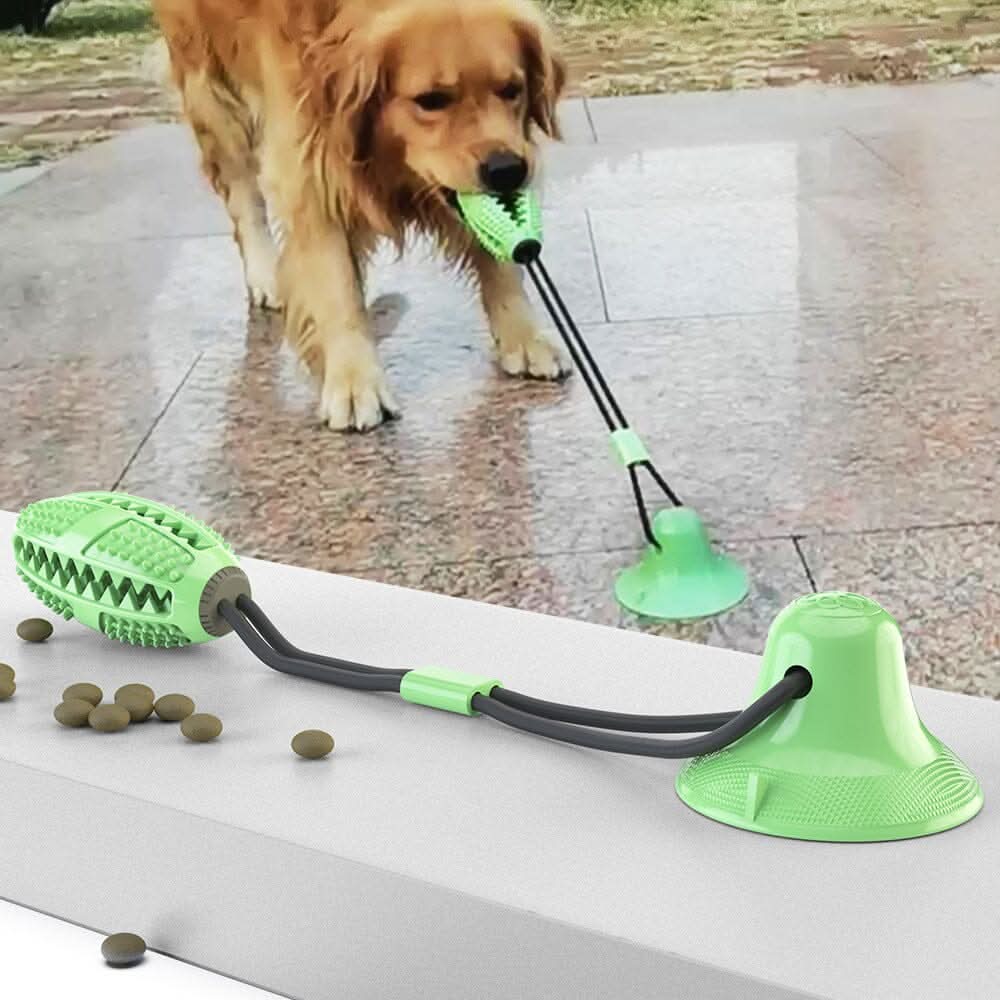 Brinquedo para cachorro com mordedor e dispensador de petiscos em cor azul vibrante