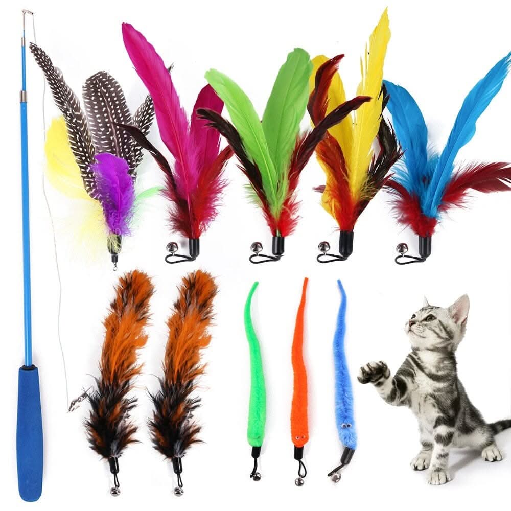 Brinquedos Interativos para Gatos – Kit com 11 Peças Variadas com Varinha e Penas Brinquedo para Gato SabinoVision 