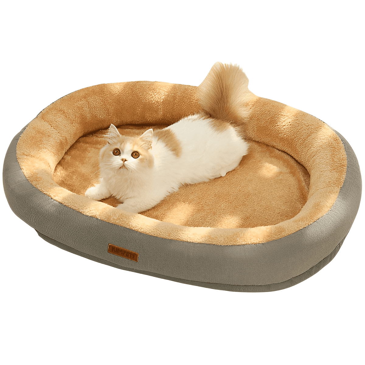 Detalhe do tecido felpudo e costura reforçada da cama para gatos SonhoPet