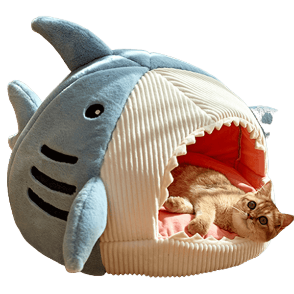 Cama Toca Tubarão para Pets – Aconchego, Estilo e Diversão Paipet Madrupet Azul P (38x35x32cm) 