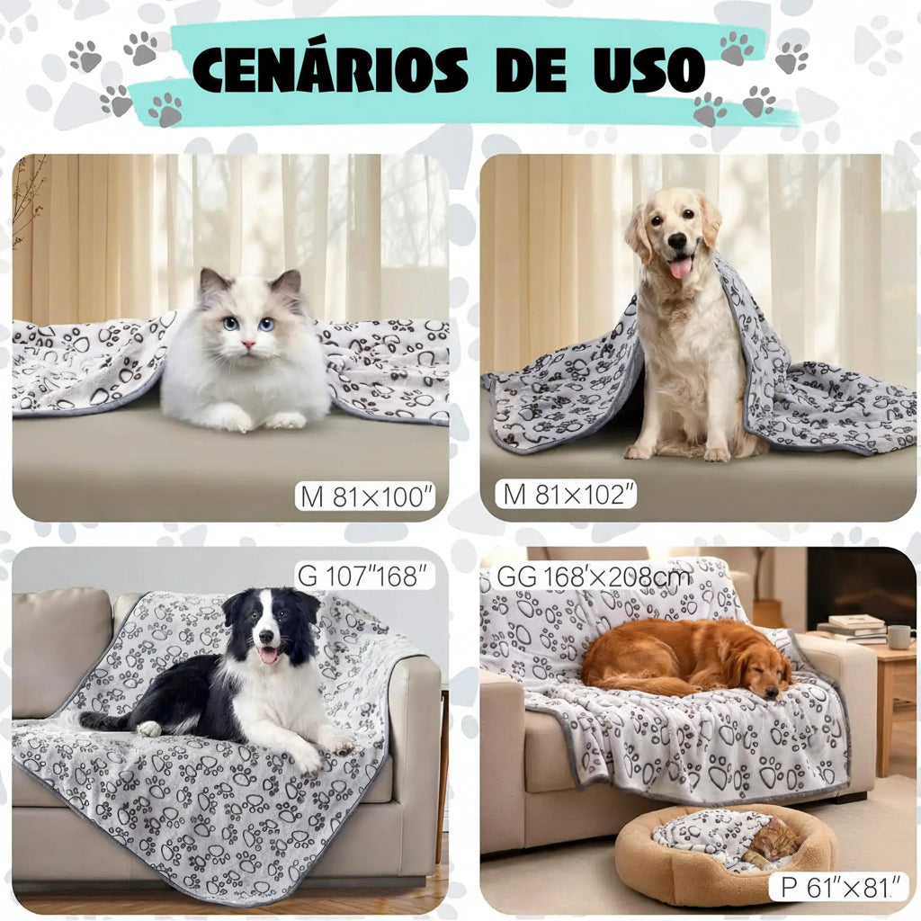 Manta fleece para pets Madrupet sobre caminha de cachorro em ambiente aconchegante