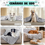 Manta fleece para pets Madrupet sobre caminha de cachorro em ambiente aconchegante